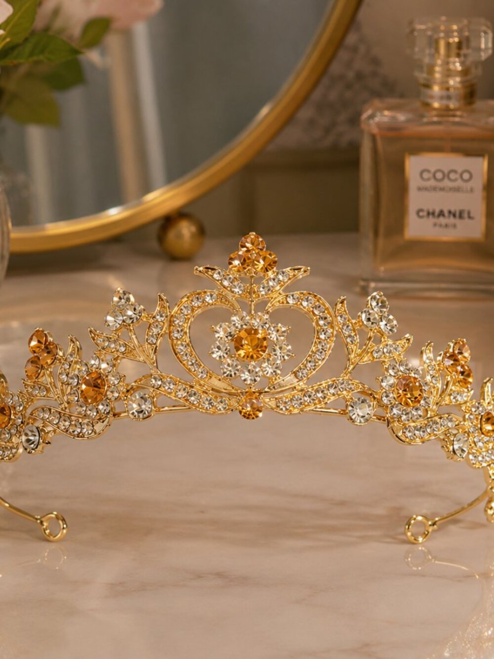Gold Bridal Tiara Crown with Crystals, Rhinestone Wedding Hair Ac